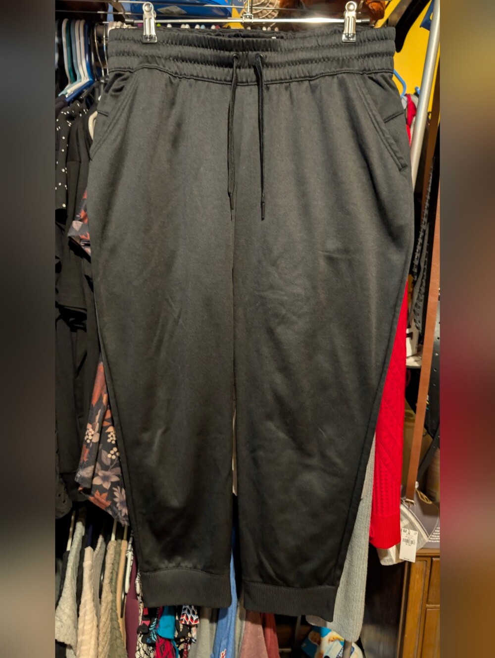 adidas Black Drawstring Sweatpants with Rib Cuffs